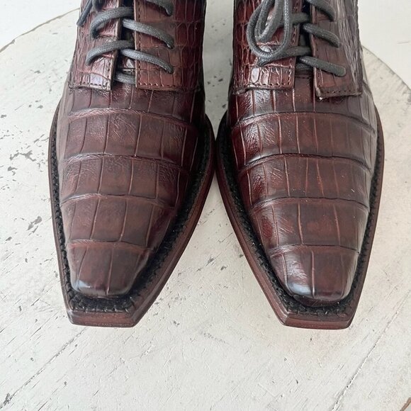 Rod Patrick Womens Lace Up Shoes 5.5 C Brown Caiman Exotic Western Boots Loafers - Picture 7 of 12